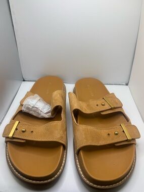 New Cole Haan Tan Double-Strap Slide Sandals